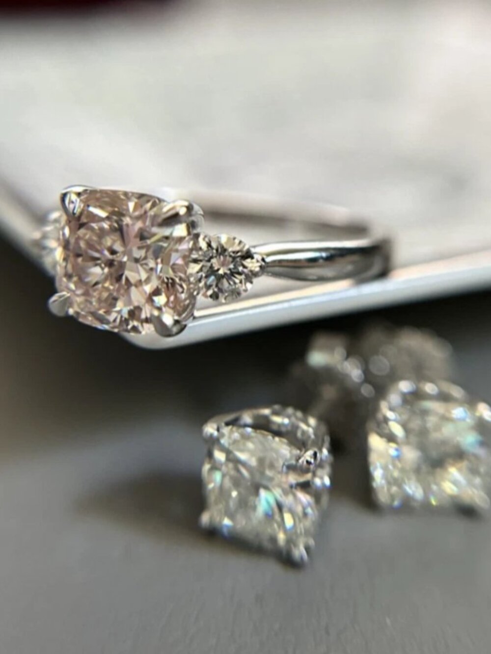 Blush Pink Diamond Ring w/Earrings | *3* IGI Certified Diamonds | 4+ cttw